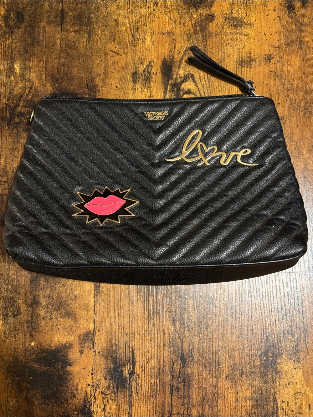Victoria's Secret Black Quilted 'Love' makeup bag